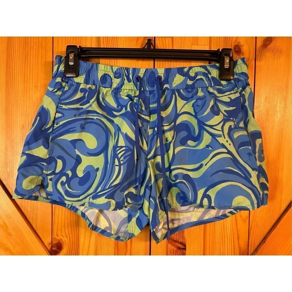 Lilly Pulitzer Luxletic Shorts Womens XS Blue Lillys Lagoon Drawstring Nylon (00